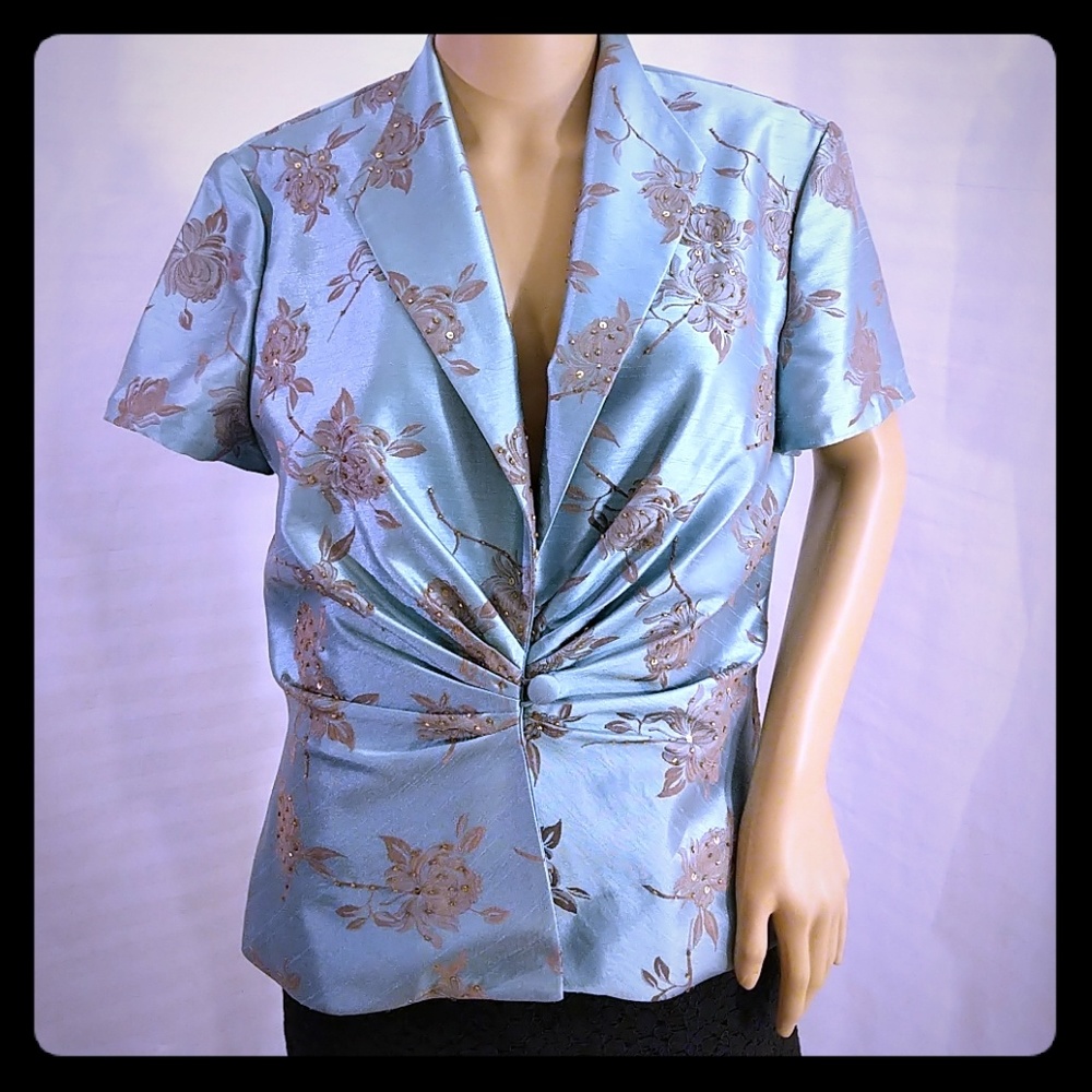 J. Howard mother bride silky teal jacket blouse 10